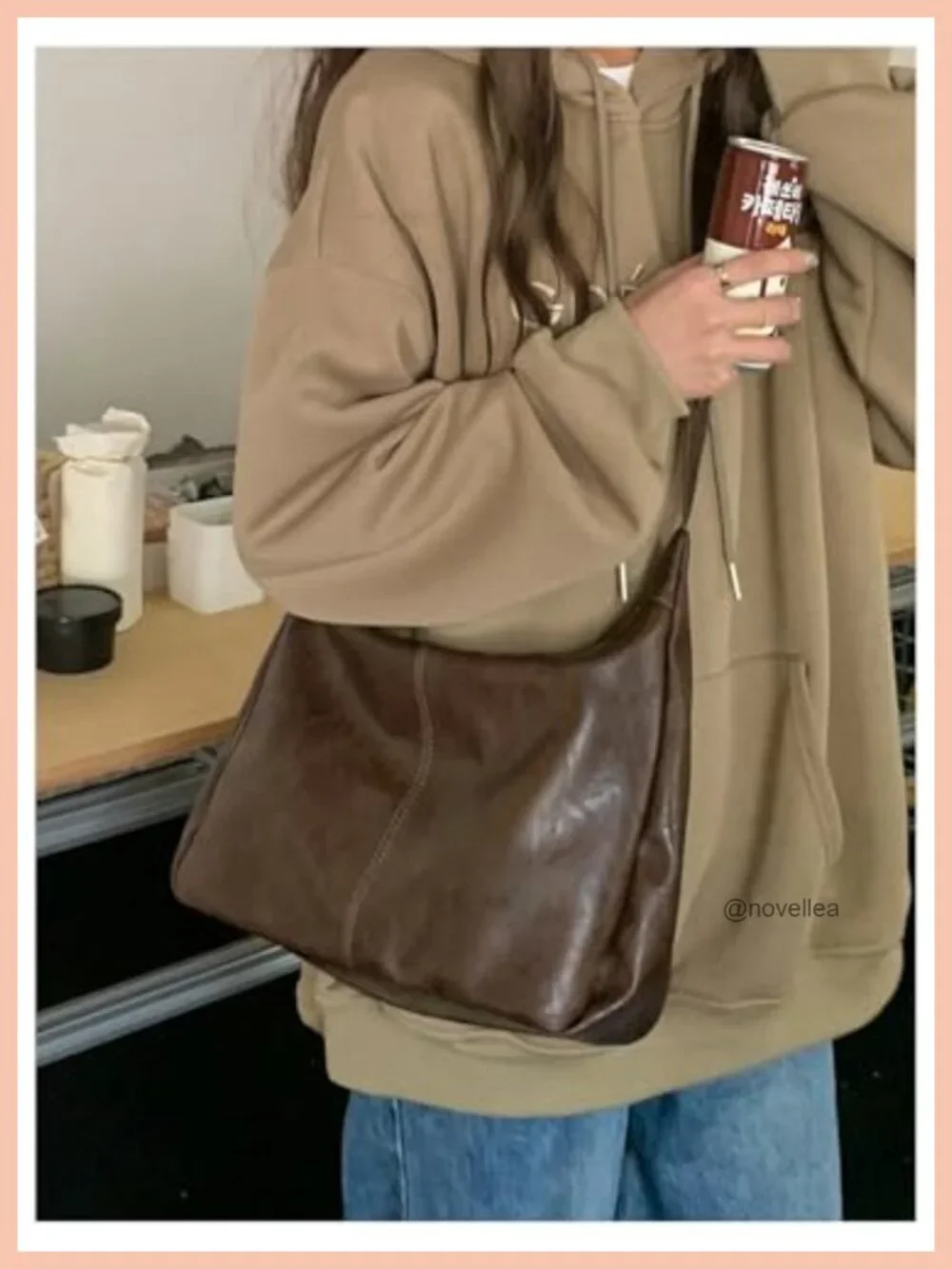 Women's PU Leather Slouchy Crossbody Hobo Bag with Zipper